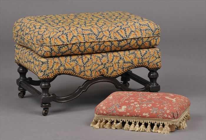 Appraisal: WILLIAM AND MARY-STYLE STAINED BEECH STOOL The rectangular overupholstered seat