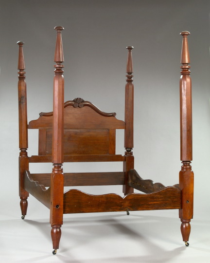 Appraisal: American Southern Walnut Four-Post Bedstead mid- th century the paneled