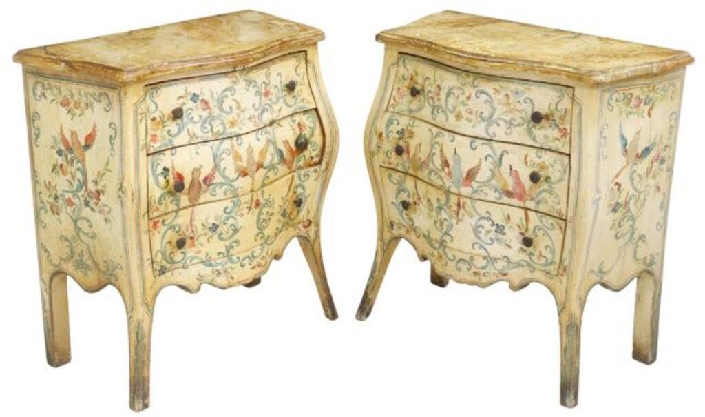 Appraisal: pair Italian painted bombe nightstands early th c faux marble