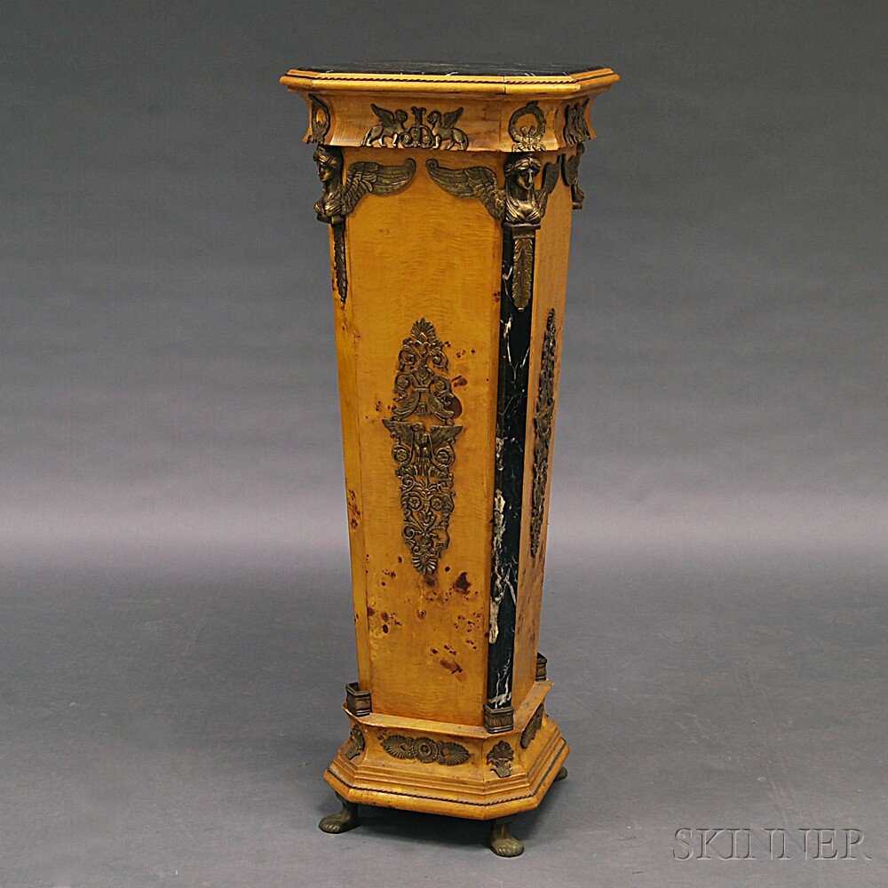 Appraisal: Empire-style Gilt-metal-mounted Birch and Marble Pedestal the octagonal marble-inset top