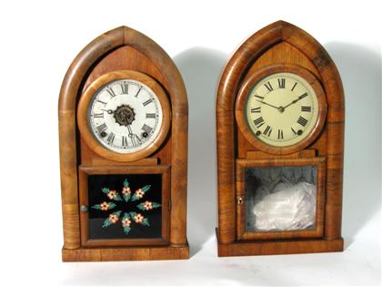 Appraisal: mahogany miniature ogee shelf clocks th century One American walnut