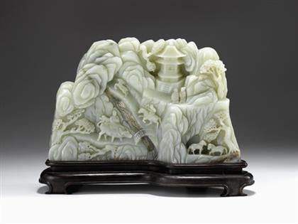 Appraisal: Large Chinese light celadon jade mountain Of light celadon hue