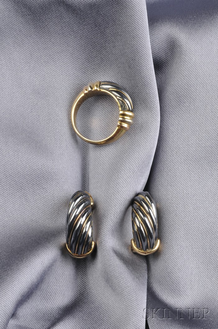 Appraisal: kt Tricolor Gold and Hematite Ring and Earclips Cartier the