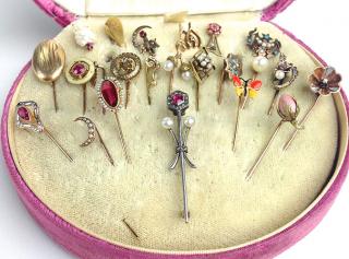 Appraisal: collection of stick pins incl gold old mine cut diamonds