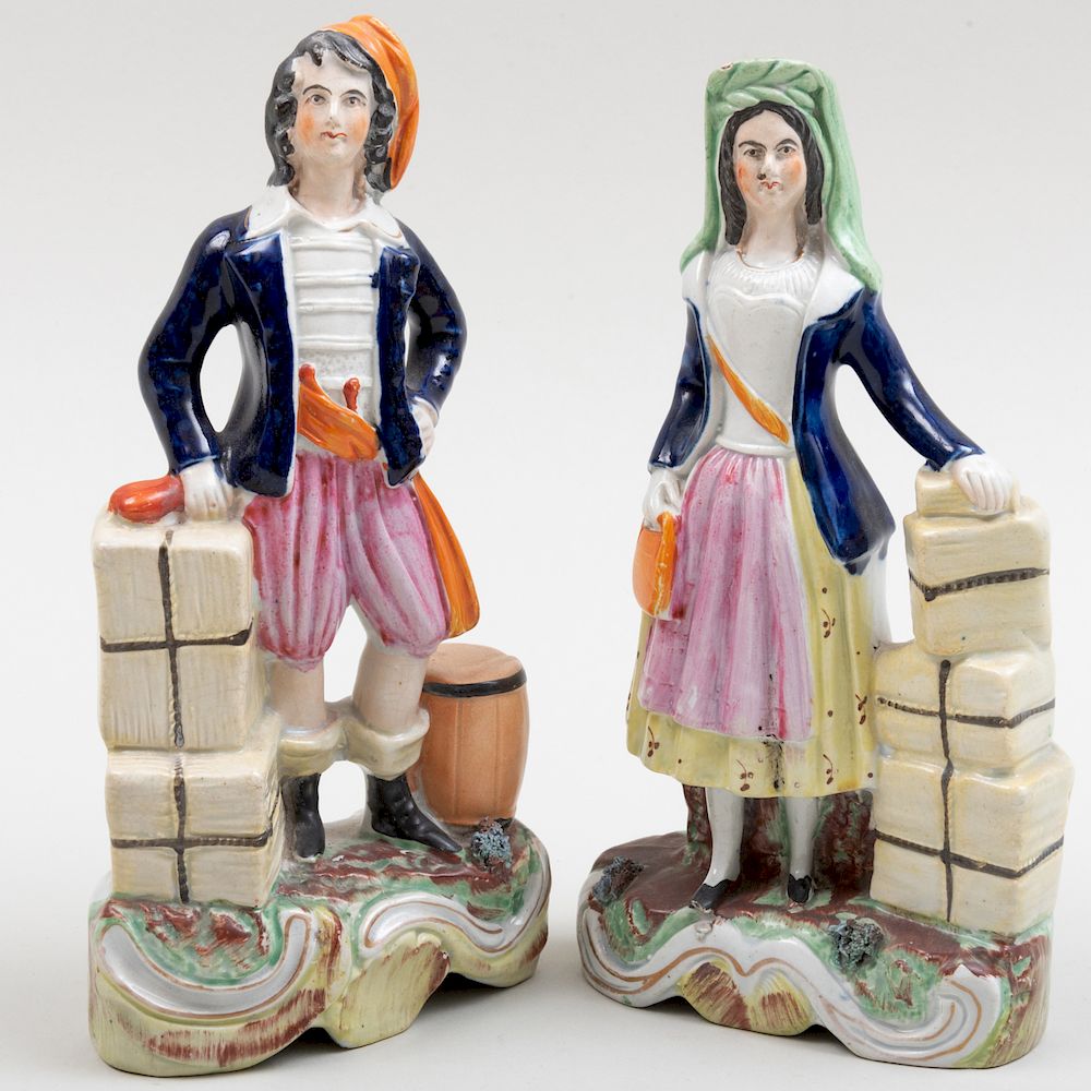 Appraisal: Pair of Staffordshire Pearlware Figures of Sailors The larger in