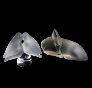 Appraisal: Two Lalique Figurines Comprising Sleeping fawn H x W x