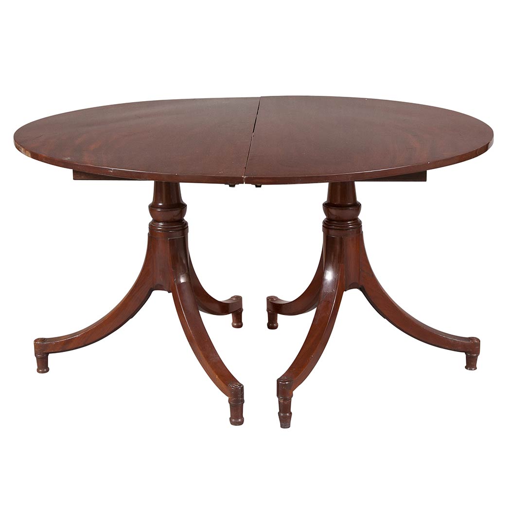 Appraisal: George III Style Mahogany Double-Pedestal Dining Table Each demilune end