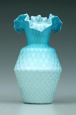 Appraisal: Mother-of-pearl vase blue with diamond quilted pattern ruffled rim -