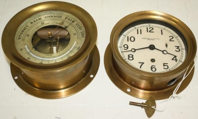 Appraisal: EARLY TH C CHELSEA WALL MOUNTED SHIP'S CLOCKAND BAROMETER ORIGINAL