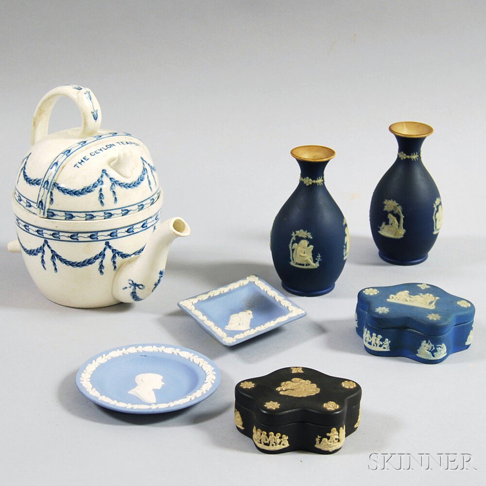 Appraisal: Seven Wedgwood Mostly Jasper Items th century a pair of