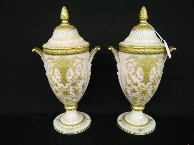 Appraisal: Pair of Cambridge Portia Crown Tuscan Gadroon Urns gold encrusted