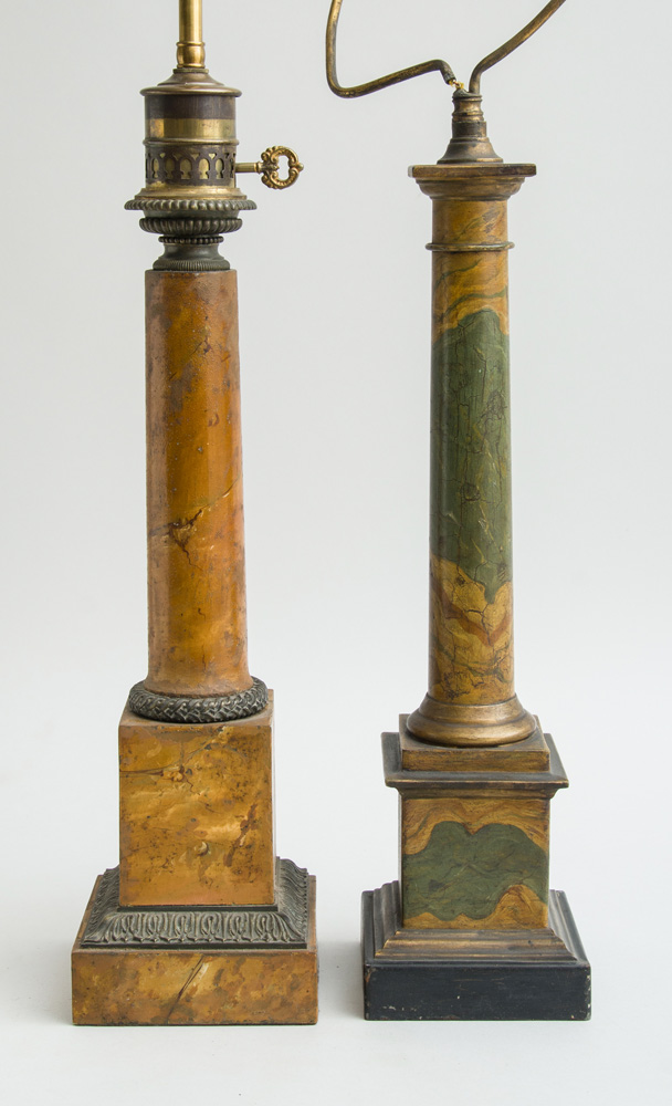 Appraisal: TWO FAUX MARBLE T LE PEINTE TABLE LAMPS Each of