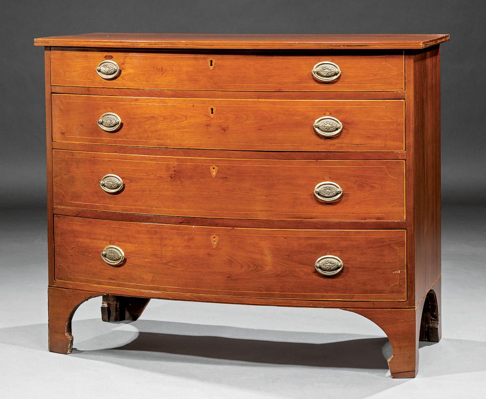 Appraisal: American Federal Carved and Inlaid Mahogany Bowfront Chest of Drawers