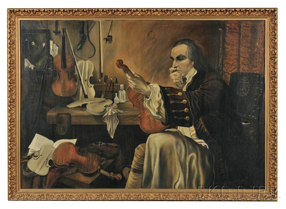 Appraisal: European School th th Century Antonio Stradivari in His Workshop