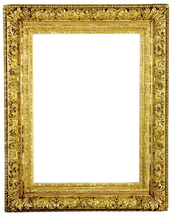 Appraisal: Carved giltwood and plaster picture frame late th century profusely