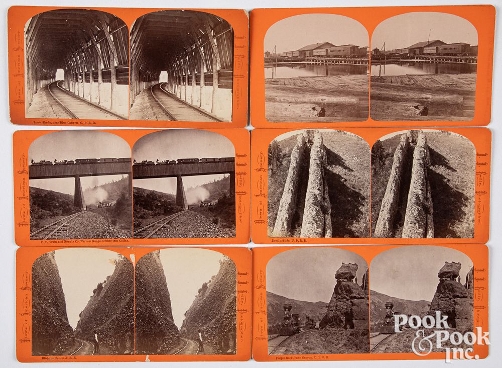 Appraisal: Six railroad stereoviews Six railroad stereoviews five of which are