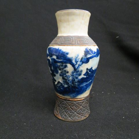 Appraisal: Oriental Blue White Porcelain Vase landscape decor