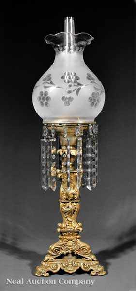 Appraisal: An American Gilt Lacquered Brass and Bronze Solar Lamp c