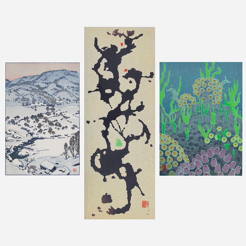 Appraisal: Toshi Yoshida - Three woodblock Prints Lot Toshi Yoshida Japanese