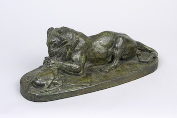 Appraisal: Antoine-Louis Barye French - Lion devouring a gazelle Cast bronze