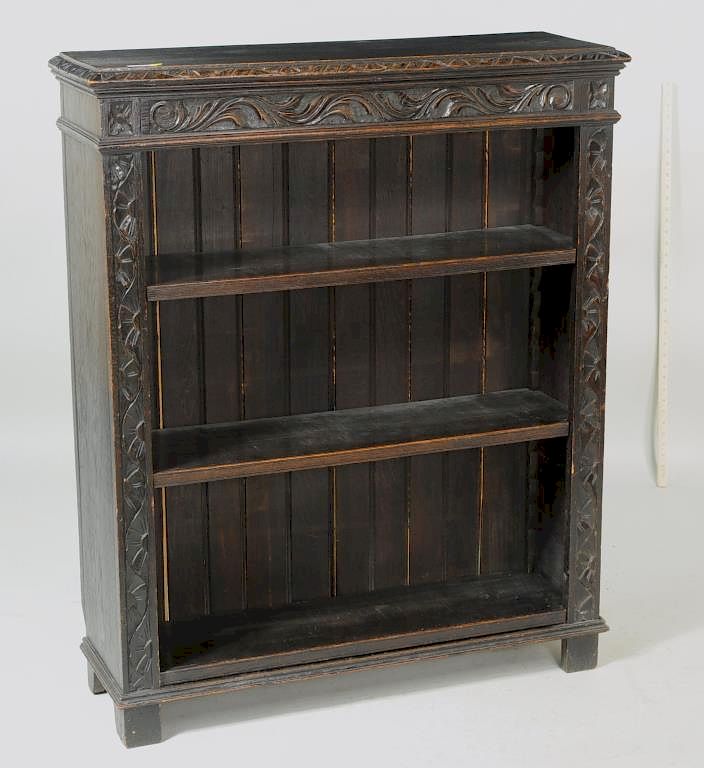 Appraisal: English Carved Oak Jacobean Style Bookcase English carved oak Jacobean