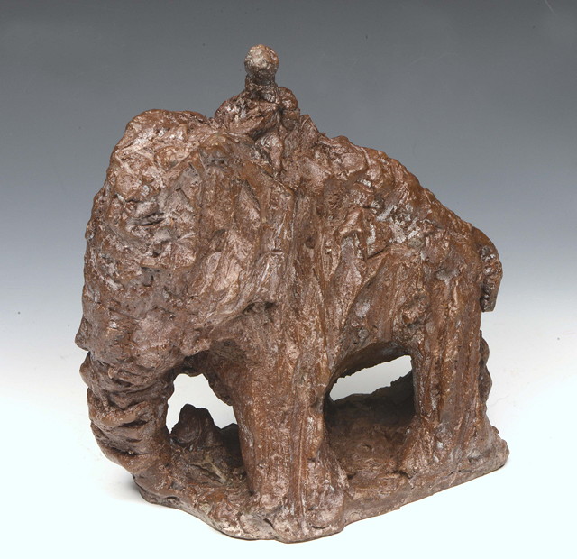 Appraisal: Denise Wren British - Elephant with Mahout sresin bronze cm