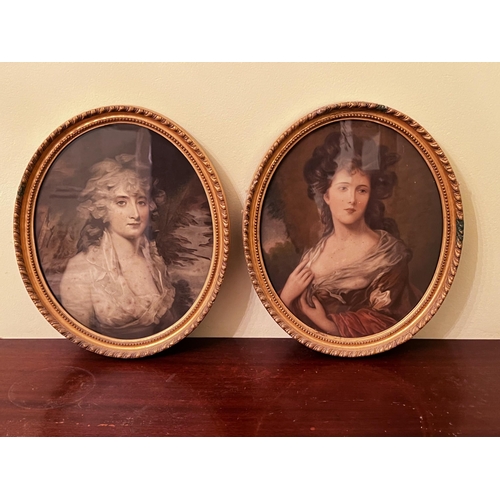 Appraisal: Two antique oval engravings portrait miniatures of ladies mounted in