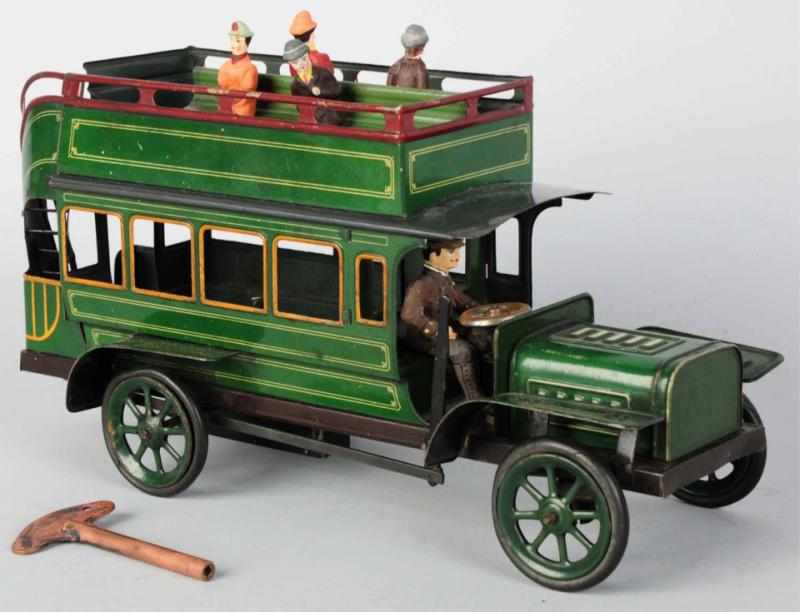 Appraisal: Tin Litho Bing Double Decker Bus Wind-Up Toy German Working