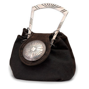 Appraisal: George Kee Din d Brown Suede Purse with Sterling Silver