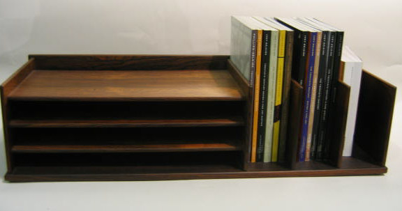 Appraisal: ROSEWOOD HANDCRAFTED DESKTOP ORGANIZER open construction comprising three horizontal compartments