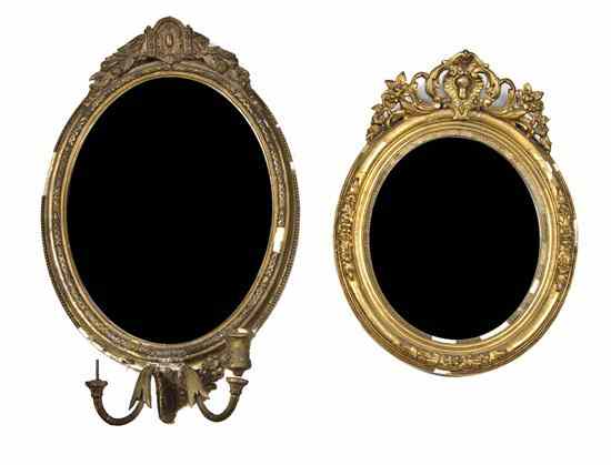 Appraisal: Two Giltwood Mirrors each with an oval plate under the