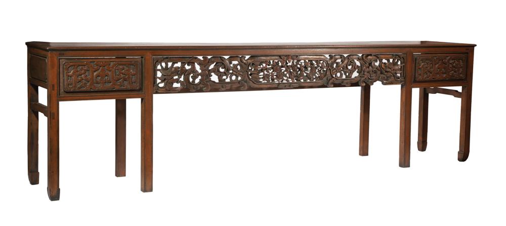 Appraisal: Massive Chinese Carved and Painted Hardwood Table waisted inset rectangular