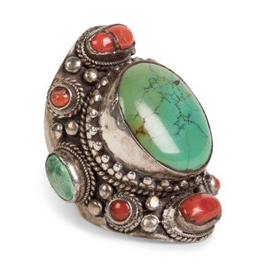 Appraisal: A Silver and Turquoise Cabochon Ring th Century Height x