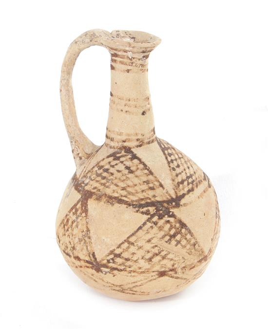 Appraisal: Ancient Cypriot pottery jug Iron age circa BC geometric-decorated whiteware