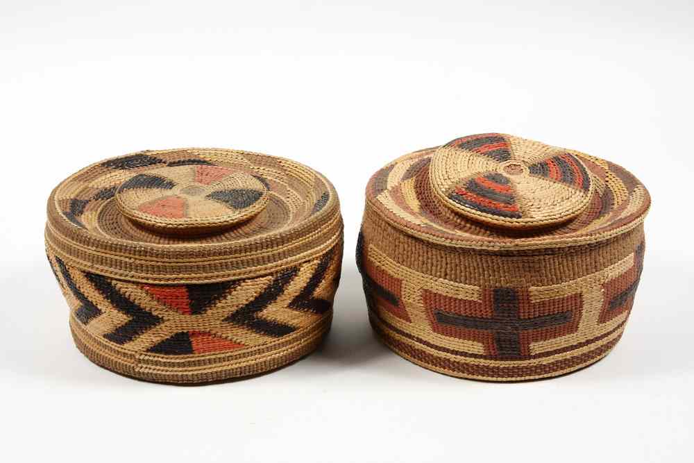 Appraisal: NATIVE AMERICAN BASKETS - Tlingit Woven Grass Rattle Top Covered