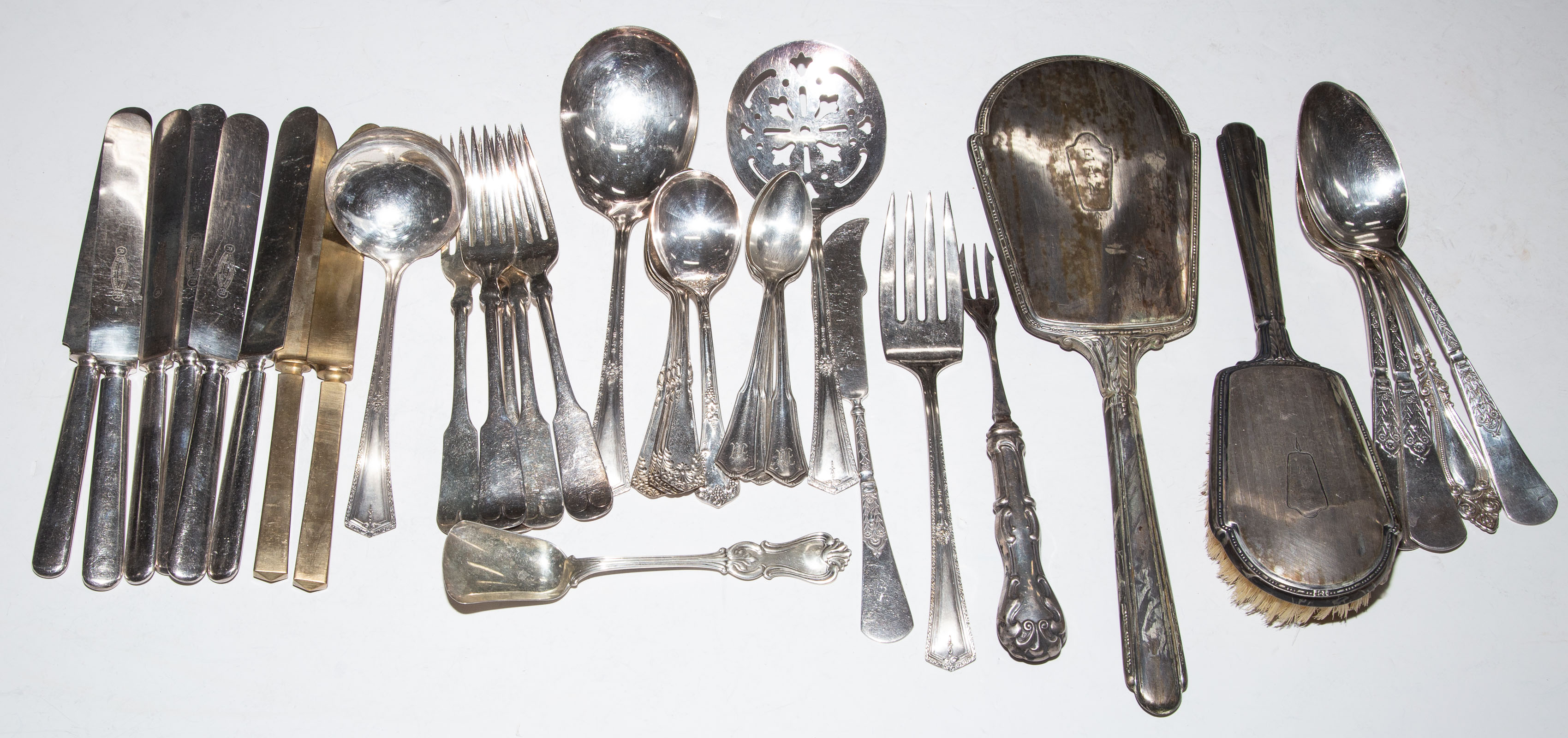 Appraisal: GROUP SILVER PLATED FLATWARE SERVING PIECES Also including sterling dresser