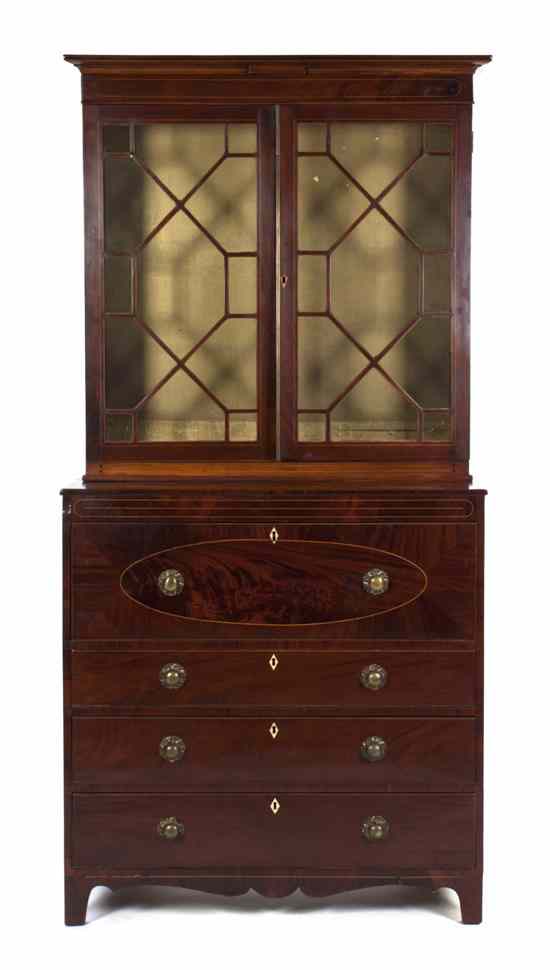 Appraisal: An American Mahogany Secretary Bookcase in two parts the superstructure