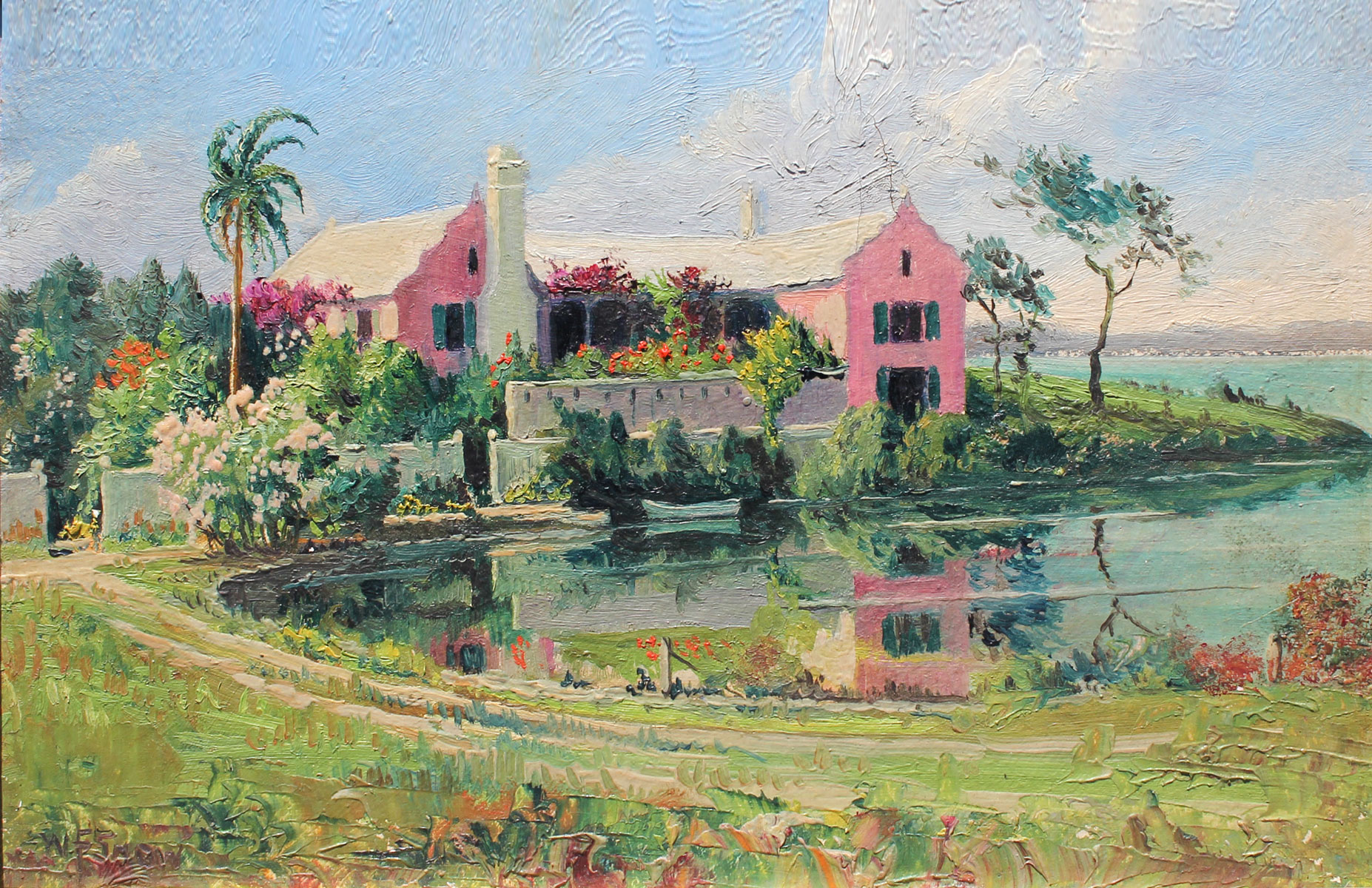 Appraisal: SNOW Warren American - Bermuda Landscape with Large Pink House