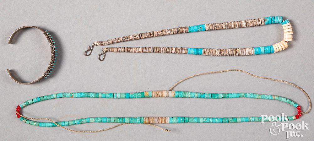 Appraisal: Native American jewelry Native American jewelry to include two turquoise