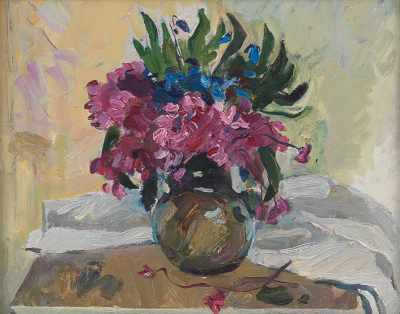 Appraisal: Danil'yan Russian th Century Flowers Oil on masonite signed and