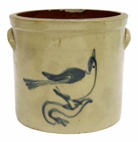 Appraisal: American stoneware two-gallon crock with cobalt glazed bird on branch