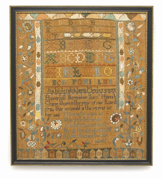 Appraisal: A silk and linen needlework sampler Hannah Chase Haverhill Massachusetts