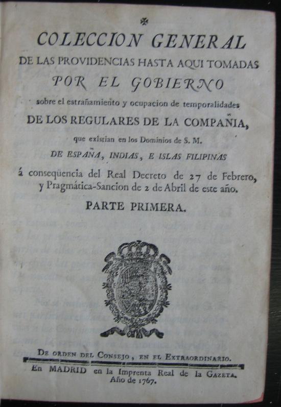 Appraisal: RARELY FOUND TOGETHER JESUITS Coleccion General de las Providencias hasta