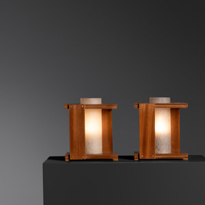 Appraisal: French Modernist th Century Pair of Table Lamps c mahogany