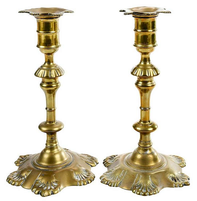 Appraisal: Pair George III Brass Shell Form Candlesticks British th century