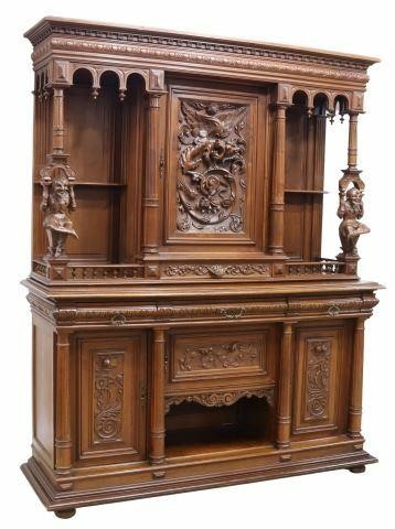 Appraisal: French Renaissance Revival carved walnut sideboard early th c molded