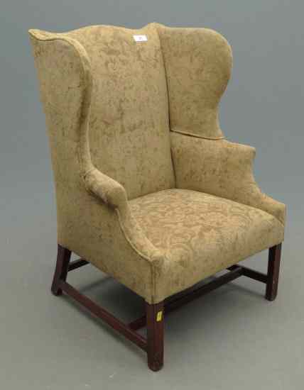 Appraisal: th c mahogany stretcher base molded leg wing chair ''