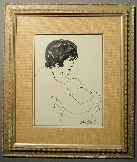 Appraisal: - Pen and ink drawing titled Seated Youth signed l