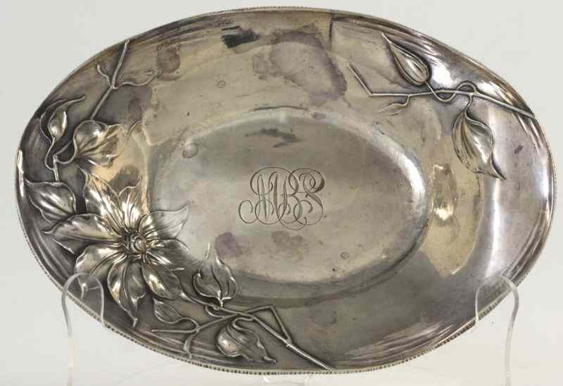 Appraisal: Sterling Silver Trayfloral and bud spray pattern in repousse monogrammed