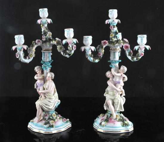 Appraisal: A fine pair of porcelain figural candelabra Possibly Sitzendorf Each